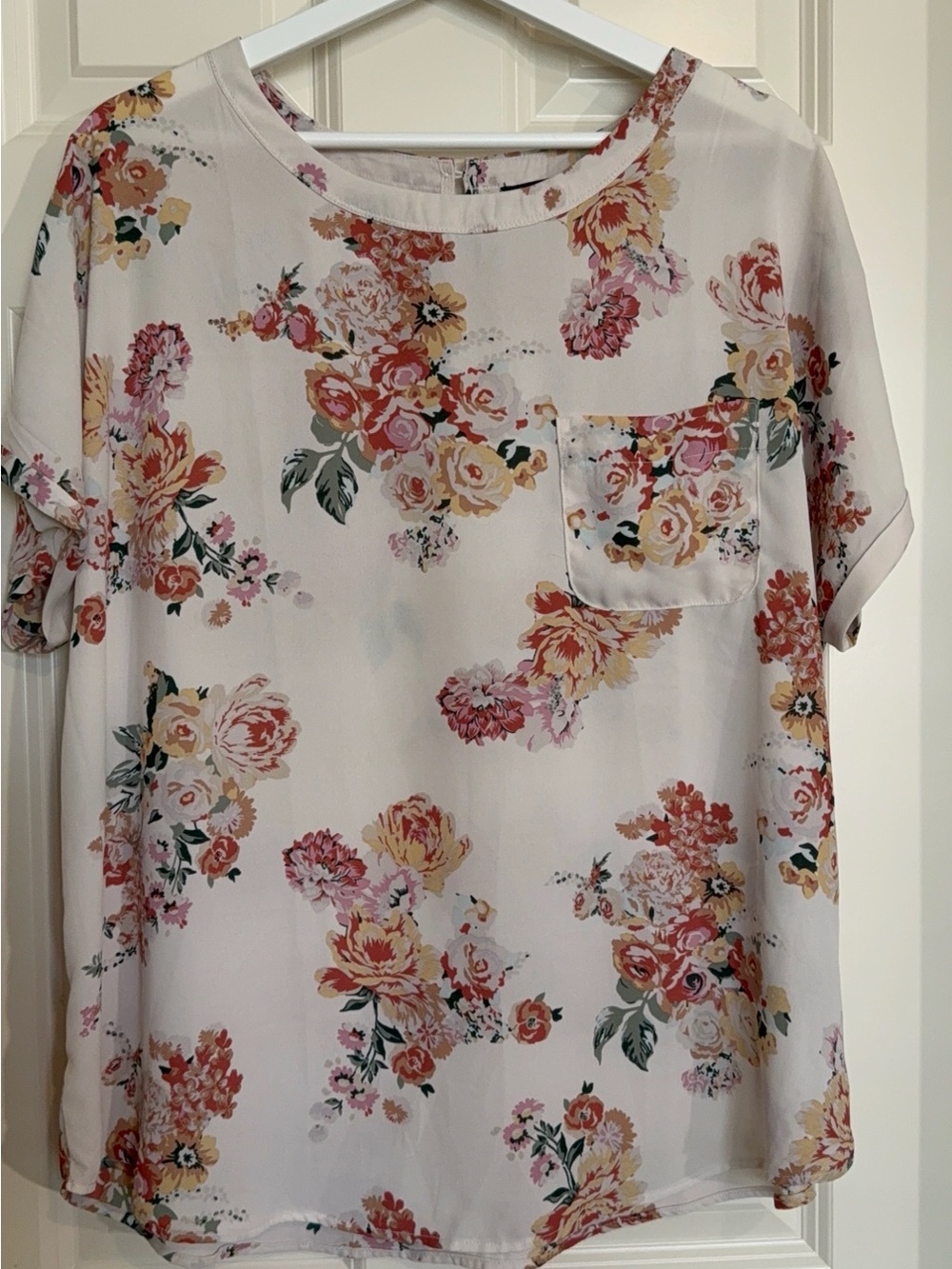 Buffalo David Bitton Cream Floral Pocket Blouse